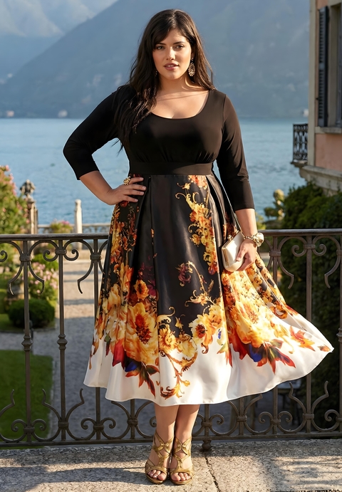 Custom plus size special occasion dresses with fun, playful prints